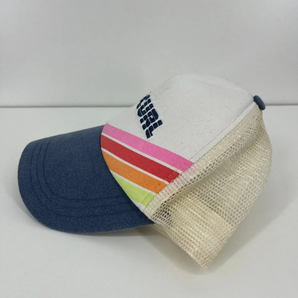 Rip Curl Womens Trucker Hat Rainbow Stripe Snapback Mesh Cap Blue White